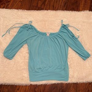 Cache Cold Shoulder Blue Quarter Length Top Size S